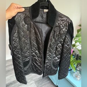 Original Vintage Black Quilted Puff Sleeve Jacket Made in France. Size Medium